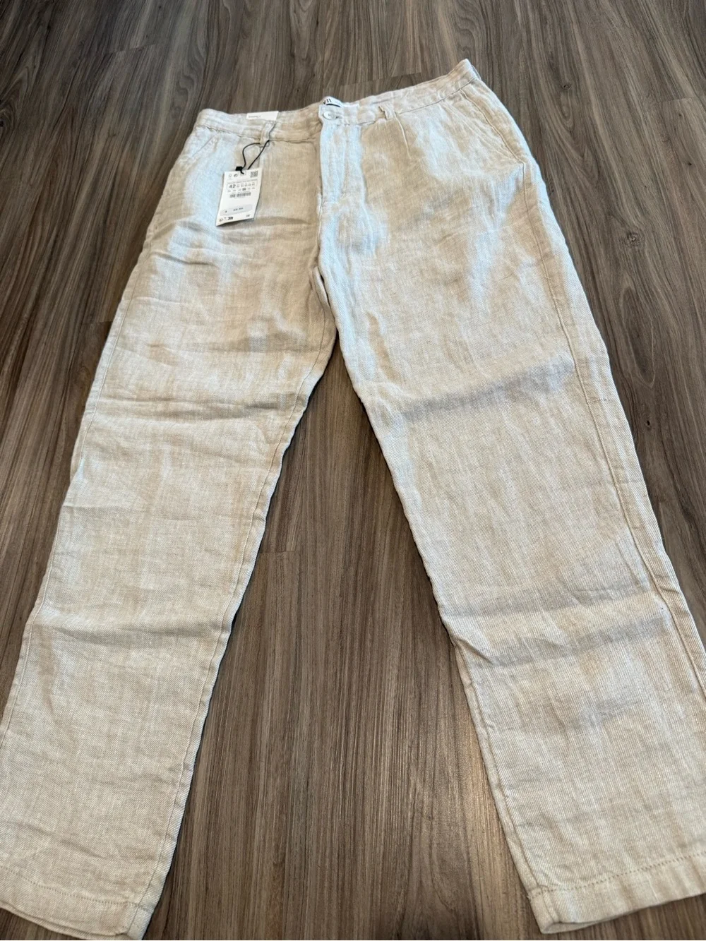 NWT Zara Men's Lightweight 100% Linen Pants in Natural Beige Size US 32 Waist